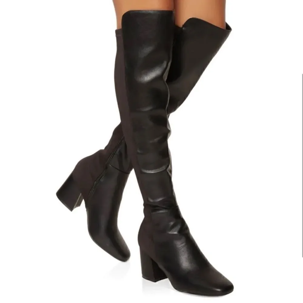 Faux Leather Over the Knee Boots